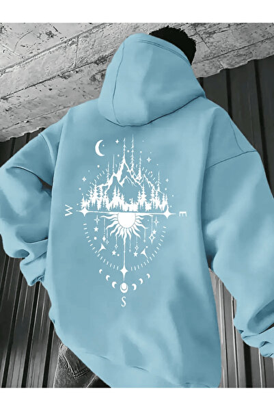 ALEYZA MODA هودي رجالي منقوش بنمط البوصلة الكونية قصة فضفاضة