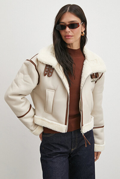 Never more Piped Detail Lamine Jacket Beige