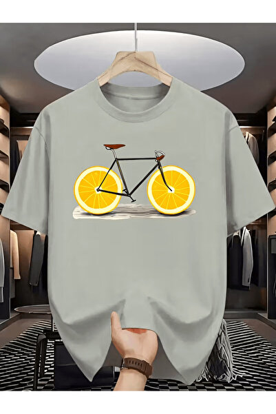 ALEYZA MODA Men's Orange Wheel Bike Printed T-Shirt