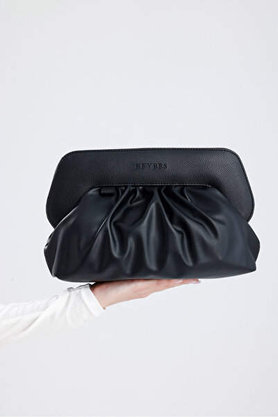 HEYBE'S Heybes Women's Black Vegan Leather Drawstring Design Modern Handbag with Magnet Mechanism