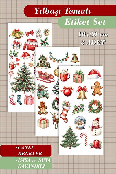 Piksel Grafik Christmas Temalı 3'lü Çıkartma Sticker Seti - Kalem, Laptop Def...