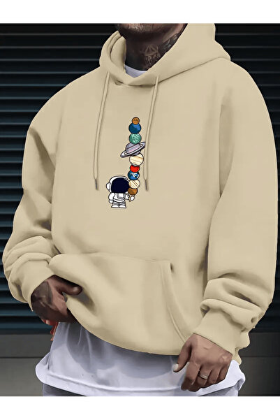 ALEYZA MODA هودي رائد الفضاء والكوكب مطبوع بغطاء رأس للرجال