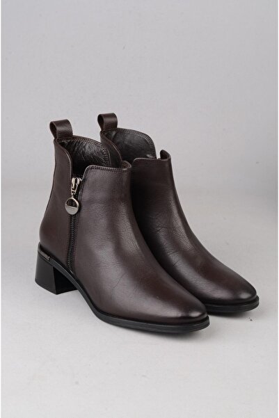 SEÇ KUNDURA SEÇ 9780-1 HAKİKİ DERİ KADIN TOPUKLU BOT (Topuk Boyu:4 cm) KAHVE