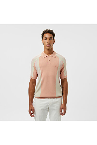 Lacoste ملابس تريكو رجالية ذات قصة عادية وأكمام قصيرة وياقة بولو وردية اللون