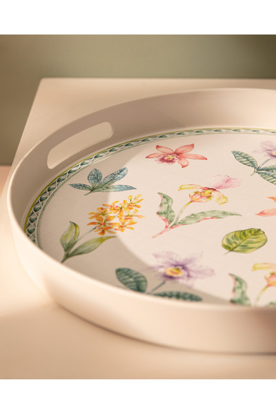 Madame Coco Botanik Yuvarlak Tepsi Çay Kahve Servis