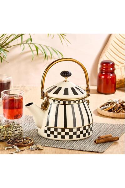 Altabi Prime Cream Enamel Herb Tea Pot and Enamel Footed Sugar Bowl