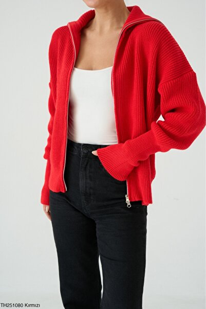 Lupies Kadın Çift Fermuarlı Selanik Örgü Triko Hırka