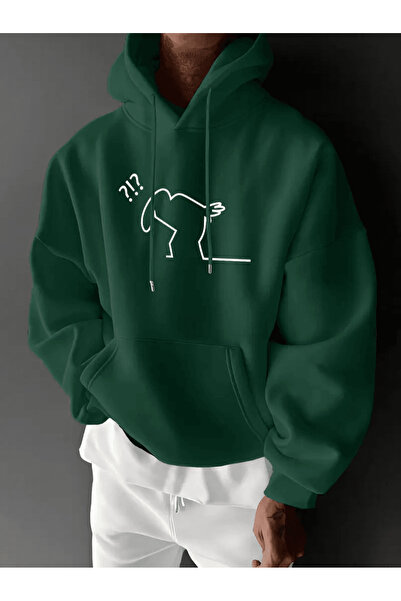 ALEYZA MODA Men's Confused Figure Printed Hooded Hoodie