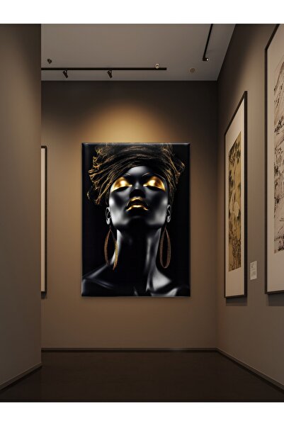 ESLEM Altın Işıltılı Siyah Kadın Portre Kanvas Tablo – Kaliteli Baskı Modern ve Şık Duvar Dekoru