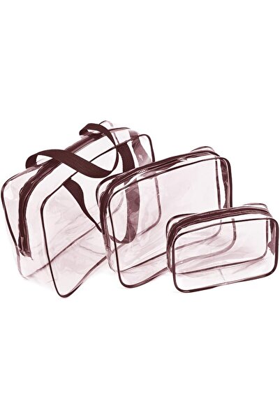 Margoun Toiletry Bag 3 Pack Clear Travel Bags for Toiletries Quart Size(Brown)cosmeticbag2023