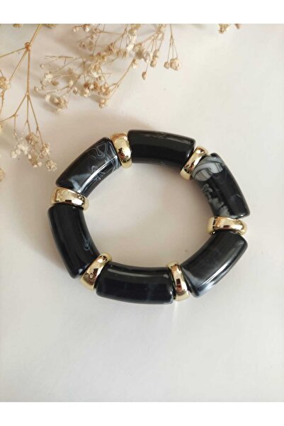 MoS JEWELLERY Mermer Desenli Akrilik Kemik Bileklik – Altın Detaylı Modern Ka...