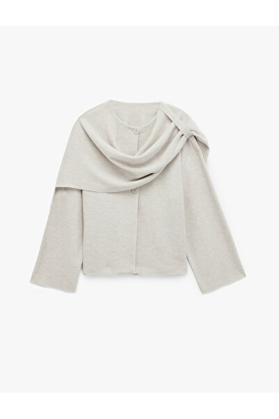 Koton Long Flared Sleeve Buttoned Shawl Collar Scarf Cardigan