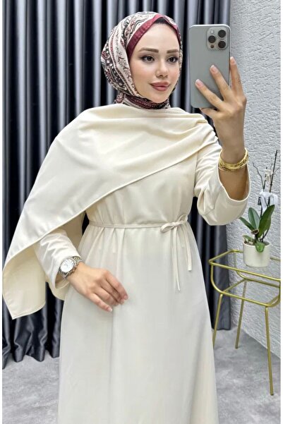 GREEN OFFICIAL Krem Krep Kadın Elbise