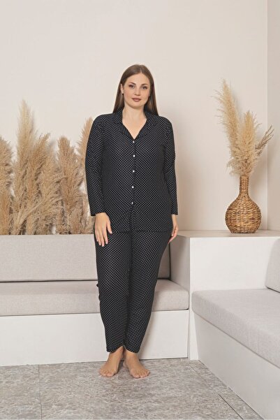 Asel Plus Size Buttoned Suede Pajama Set