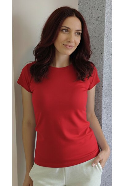 moda felinya Women's Short Sleeve Crew Neck Flag Red Body