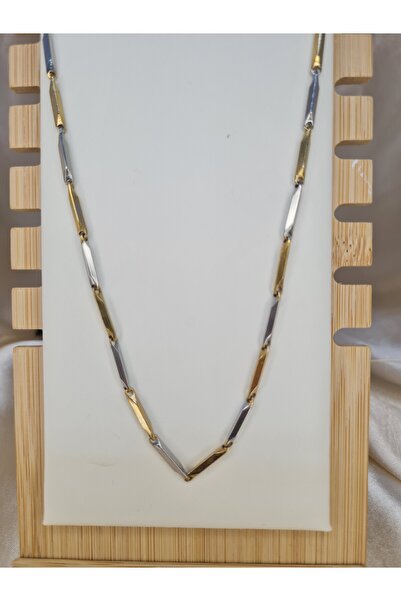 ZEYM COLLECTION قلادة رجالية من الفولاذ بلونين وسلسلة هندسية رفيعة بطول 55 سم