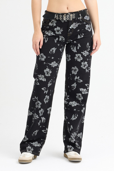 Pantastic Jeans Blugi de damă ANG Mide Rise cu croială largă și imprimeu floral