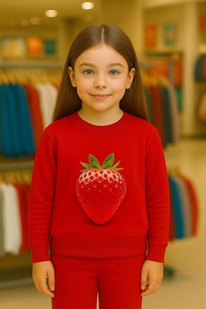 playwear Παιδικό βαμβακερό φούτερ με στάμπα φράουλας, σετ για ΗΛΙΚΙΕΣ 3-4-5-6...