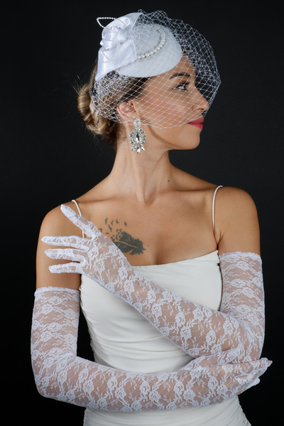 Limelia İnci Detaylı Nikah Gelin Düğün Kep Aksesuar ve Uzun Dantel Eldiven Set