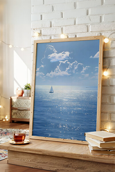 AKSU SANAT Yelkenli Deniz ve Kumsal ,Tabiat Kanvas Poster, (ÇERÇEVESİZ) Kanvas Poster 1PSTR424