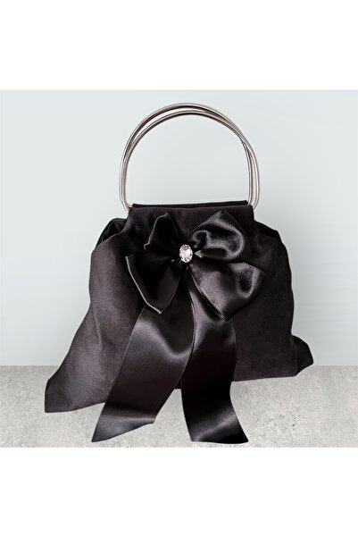 GÜLHOBY Black Stone Bow Nubuck Bag Evening Dress Handbag
