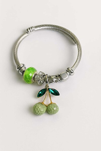 cmtgroup سوار تيلاميلي على شكل كرز من الفولاذ الأخضر للنساء