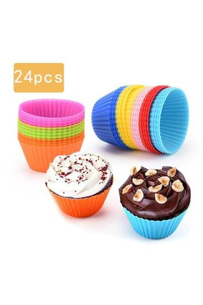RABY Set of 24 Reusable Silicone Muffin/Cupcake Molds, BPA-Free, 6.5 cm, Multicolor