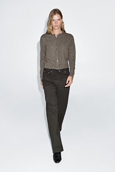 Massimo Dutti Altın rengi düğmeli %100 yün triko hırka