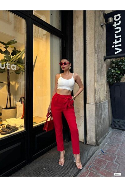 Modafeminen Belted Ankle Trousers 581422 Red