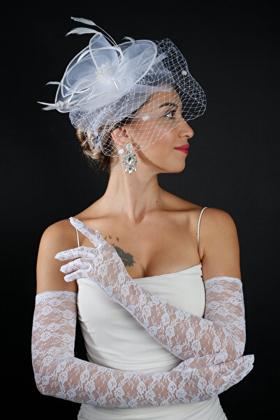 Limelia مجموعة قفازات زفاف من الدانتيل بطول الكوع مع مجموعة إكسسوارات قبعة زف...