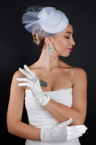 Hayalperest boncuk طقم إكسسوار قبعة زفاف شبكية مزينة باللؤلؤ وقفازات قصيرة من...