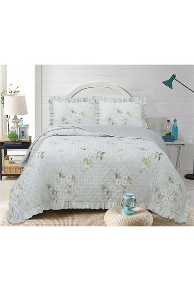 GOBLETTE HOME Flowers Series Double Quilted Bedspread Set - Ruffled Floral Pa...