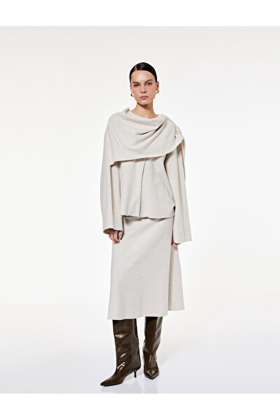 Koton Long Flared Sleeve Buttoned Shawl Collar Scarf Cardigan