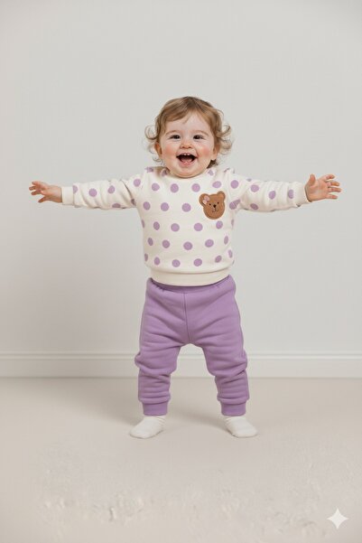 Le Touche Girl's Top and Bottom Set with Teddy Bear 3 Thread Winter Wear