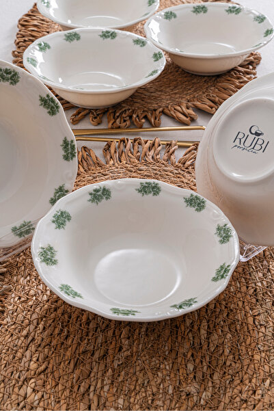 RUBİ PORSELEN Vintage Flowers Green 15 cm Set of 6 Porcelain Soup Bowls –