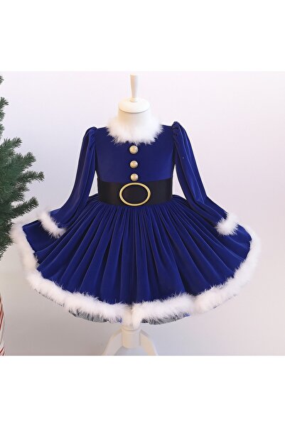 Star Kids Βελούδινο Πρωτοχρονιάτικο Φόρεμα για Κορίτσια, Πρωτοχρονιάτικο Φόρεμα μπλε κοβαλτίου