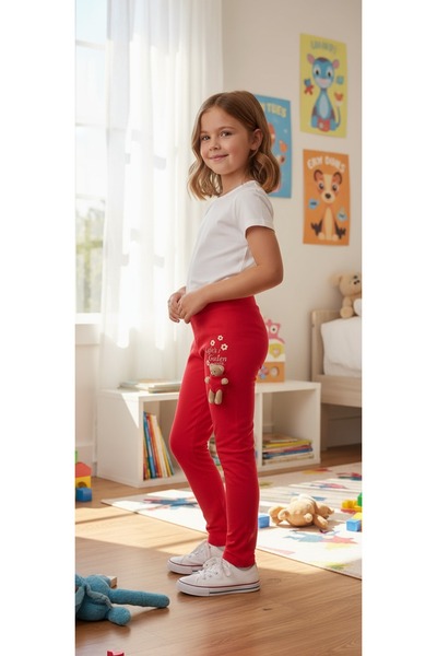 gigigiyim Fleece-Lined Girls' Tights with Teddy Bear