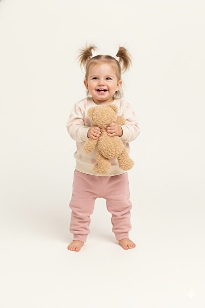 Le Touche Girl's Top and Bottom Set with Teddy Bear 3 Thread Winter Wear