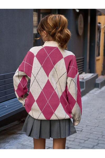 Dier Moda Pulover de tricotat guler ridicat cu model Baklava pentru femei, pulover de tricotat Fmoda6100