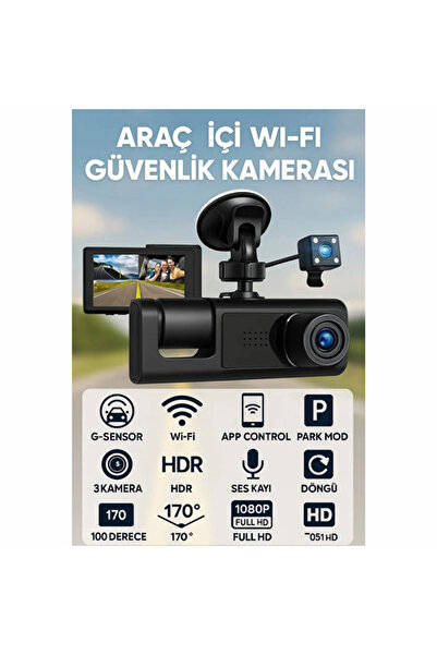 TAKKOLAY Siyah 1080P Araç Içi 3 Kameralı LCD Ekranlı Gece Görüşlü , G-Sensör ...