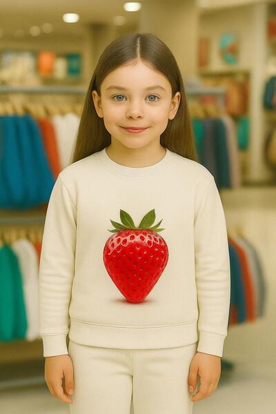 playwear Παιδικό βαμβακερό φούτερ με στάμπα φράουλας, σετ για ΗΛΙΚΙΕΣ 3-4-5-6...