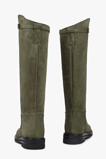 Shoeberry Women's Valen Oil Green Suede Boots