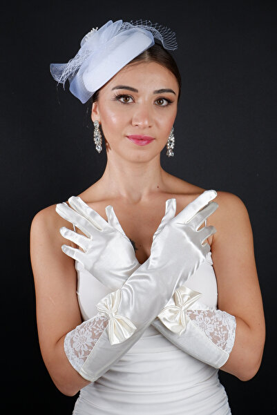 Limelia Satin Lace Long Bridal Gloves Set and Tulle Wedding Veil Accessory wi...