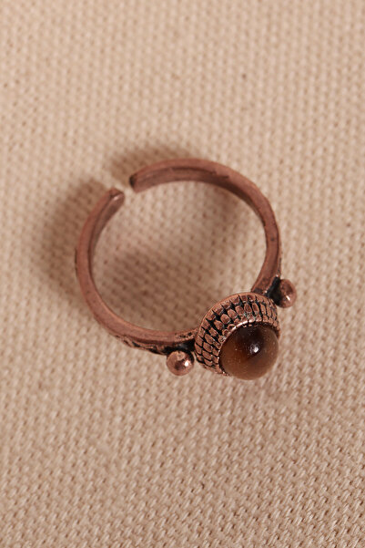 Süspüs Accessories Adjustable Authentic Copper Ring with Tiger's Eye Stone