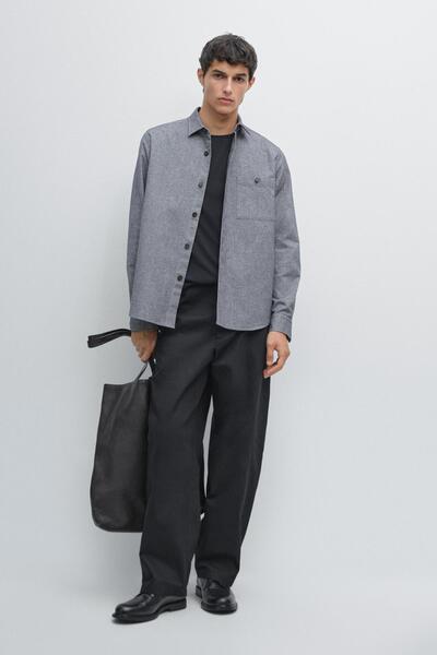 Massimo Dutti Cepli melanj ince gömlek ceket