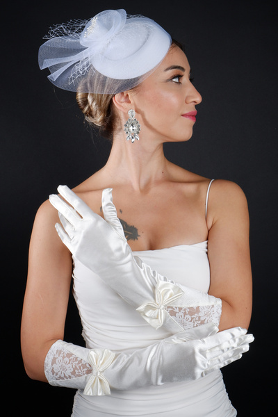 Hayalperest boncuk Saten Dantelli Uzun Gelin Eldiven Seti ve İncili Tül Nikah Kep Aksesuarı