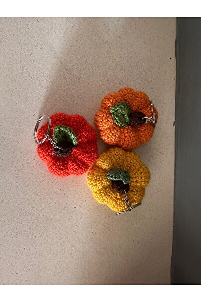 ZEYM COLLECTION Amigurumi Pumpkin Keychain – Hand Knitted Colorful Keychain Model (3 Pieces)