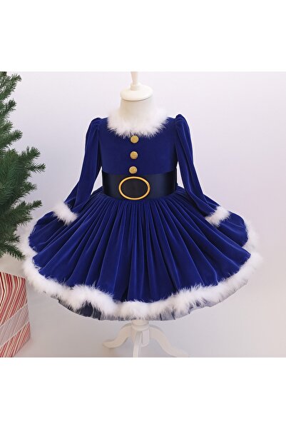 Star Kids Βελούδινο Πρωτοχρονιάτικο Φόρεμα για Κορίτσια, Πρωτοχρονιάτικο Φόρεμα μπλε κοβαλτίου