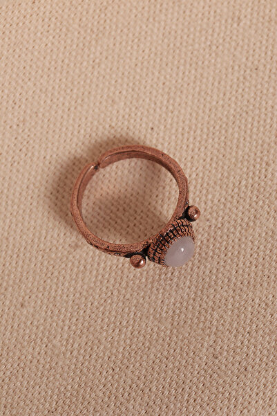 Süspüs Accessories Adjustable Authentic Copper Ring with White Quartz Stone