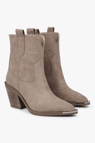 Shoeberry Women's Bronc Mink Suede Cowboy Boots